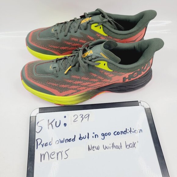 Hoka One One Men\'s Olive Red Yellow Speedgoat 5 Athletic Running Shoes Size 12D main image 5